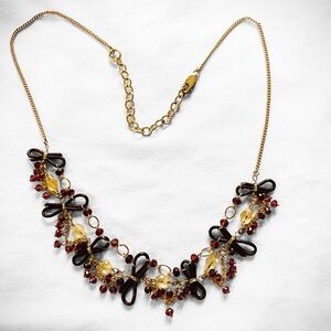 Vintage Gold Garnett Crystal and Maroon Bow Necklace
